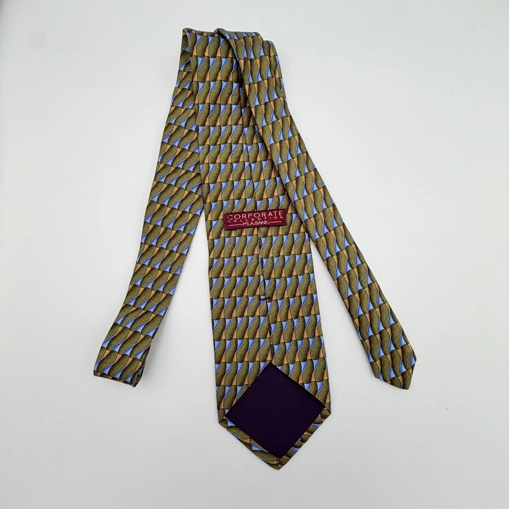 Jos. A. Bank Corporate Collection Silk Tie Olive‎ Green Blue Geometric Wave Mens